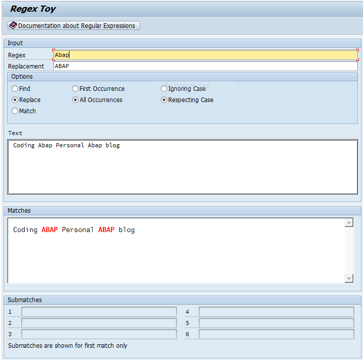 Regular Expressions Coding Abap